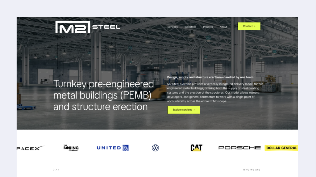 M2 Steel Systems is a steel manufacturer and Layerly website subscriber based in Texas.